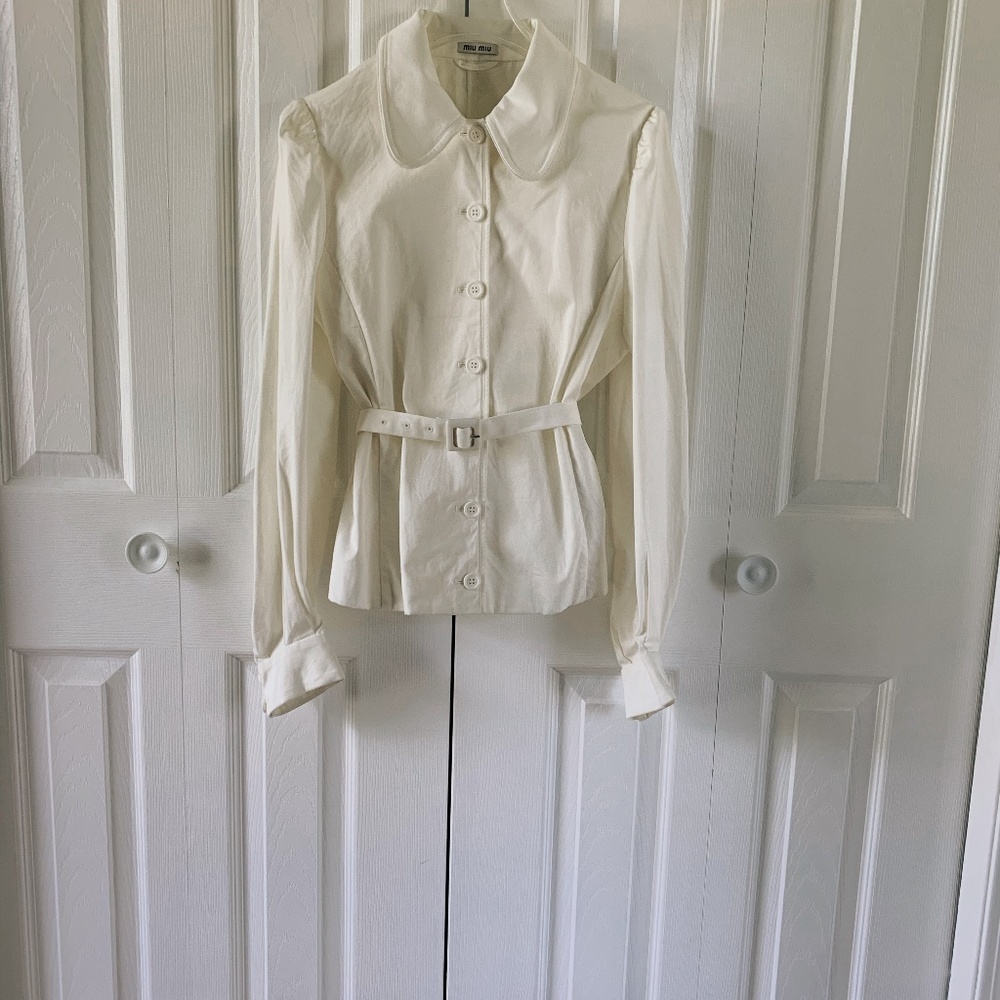 Auth Miu Miu Collared off white belted jacket EU44